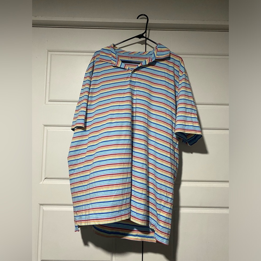Peter Millar Men's Golf Polo Shirt Pastel Rainbow Striped Cotton Spandex XXL
